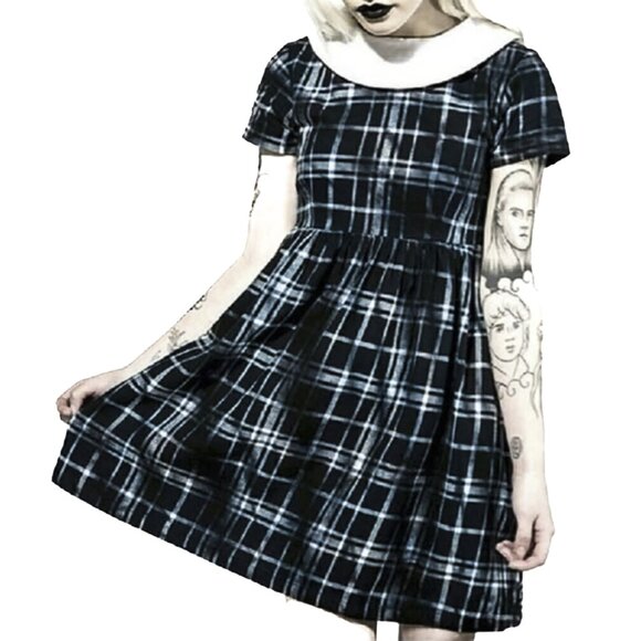 Disturbia Alien Nation Outsider Overdyed Teal Plaid Check Mini Dress Sz XL - NWT - Picture 1 of 6